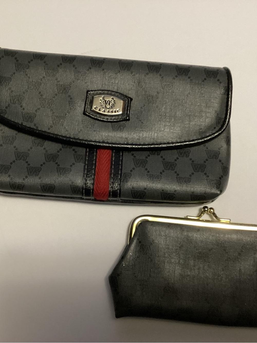 Classic Black Wallet Set with Red Accent